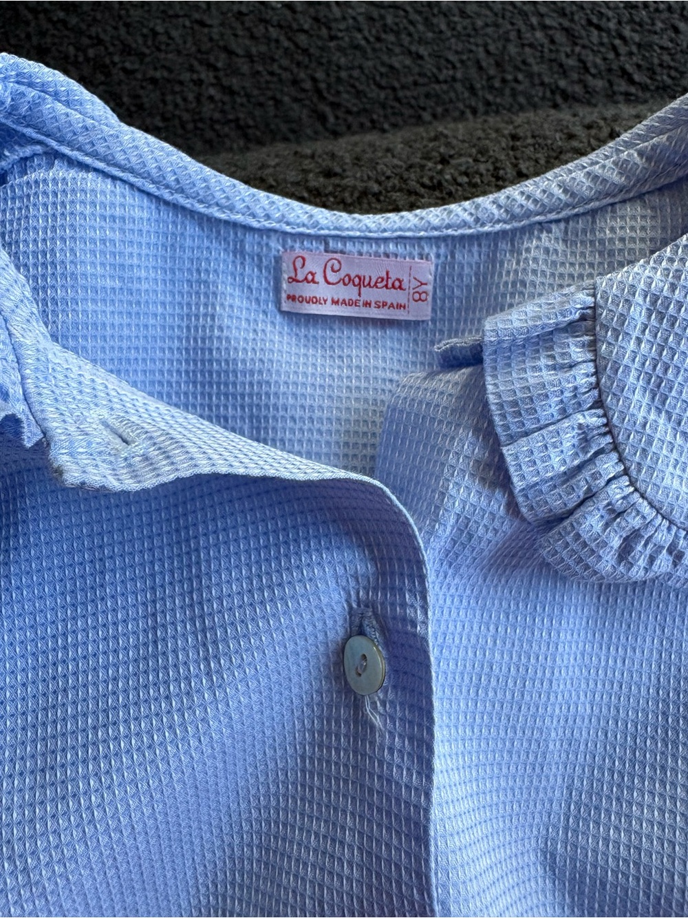 Girls' Light Blue Ruffle-Collar Button-Front Blouse - Picture 3 of 4